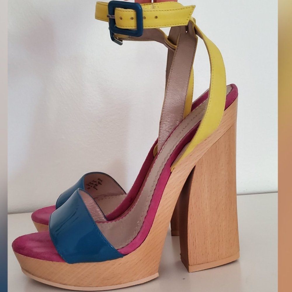 Jean Michael Cazabat Wood Platform Sandals size US 7.5/8